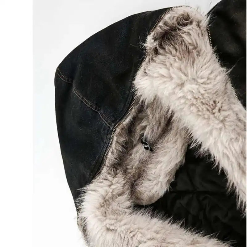 Menswear Thickened Denim Quilted Padded Jackets Autumn Winter Trend 2024 New Oversized Fur Collar Hooded Cotton-Padded Coat