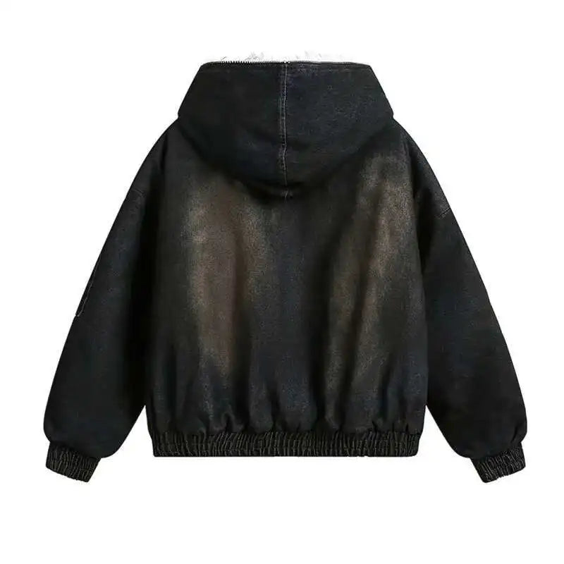 Menswear Thickened Denim Quilted Padded Jackets Autumn Winter Trend 2024 New Oversized Fur Collar Hooded Cotton-Padded Coat
